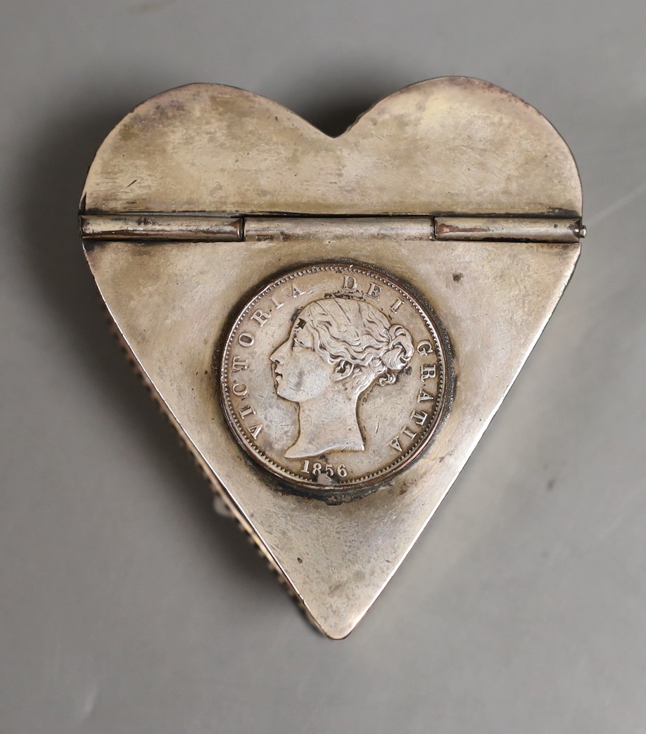 A Victorian plated heart shaped box-7 cms high.